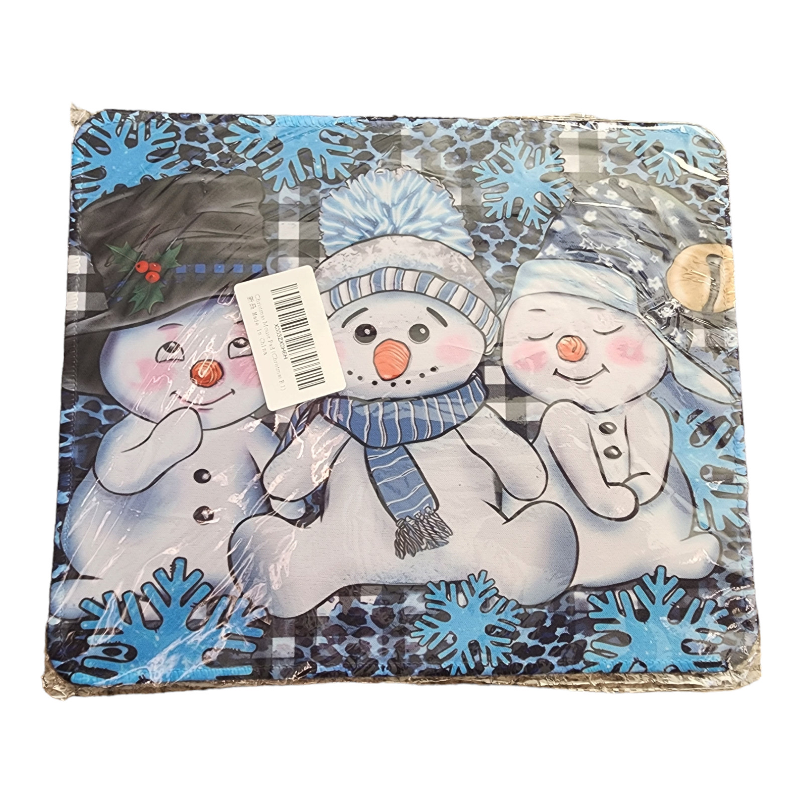 Mouse Pad Snowman Snowflakes Trio Blue Merry Christmas Happy Holiday NEW