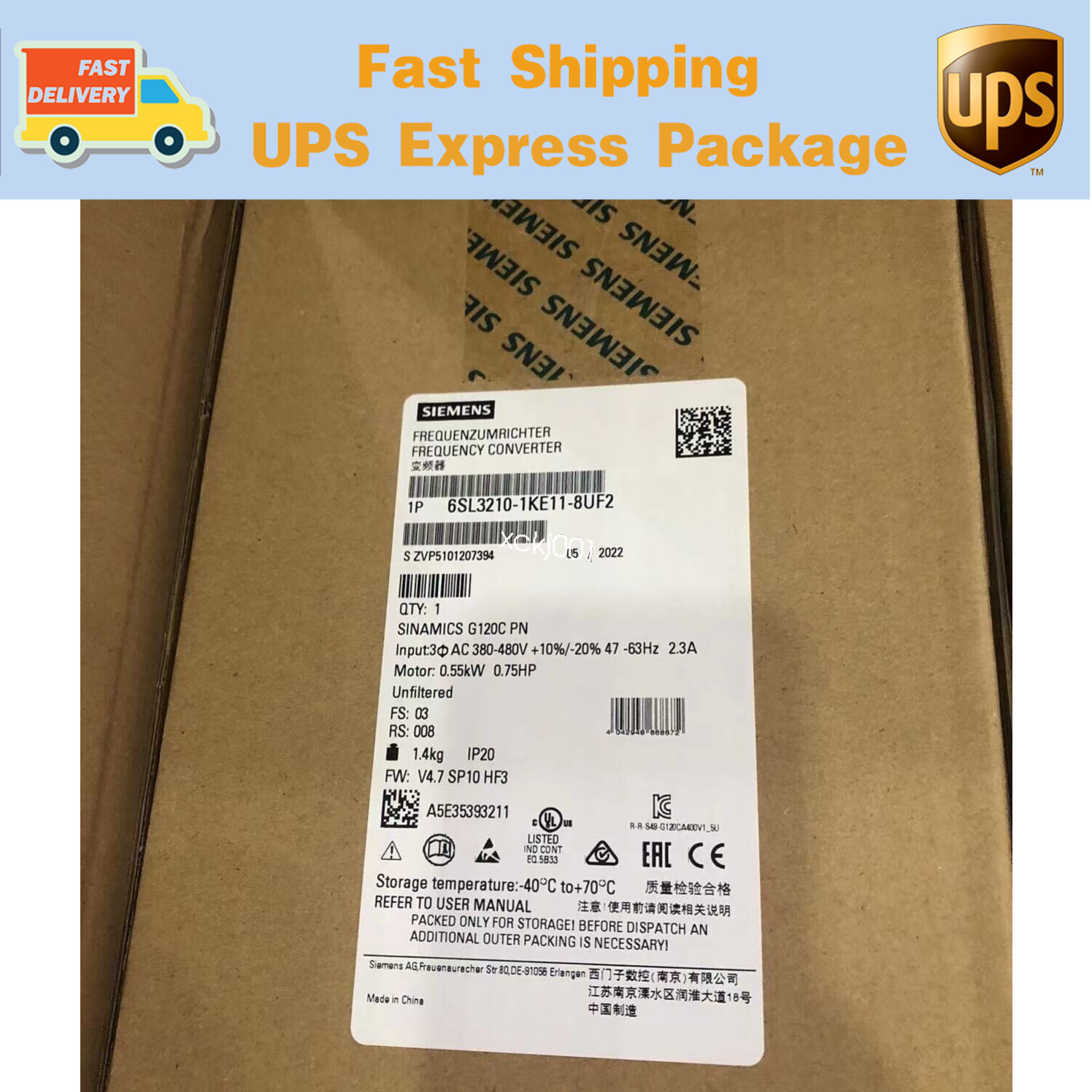 6SL3210-1KE11-8UF2 Siemens SINAMICS G120C RATED POWER fedex or DHL