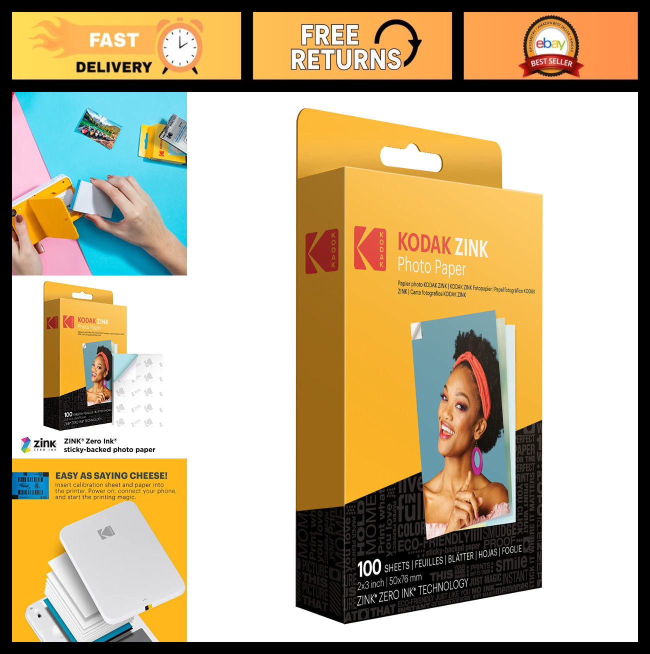 Premium Sticky-Backed ZINK Photo Paper 2x3" - 100 Sheets for Instant Printers
