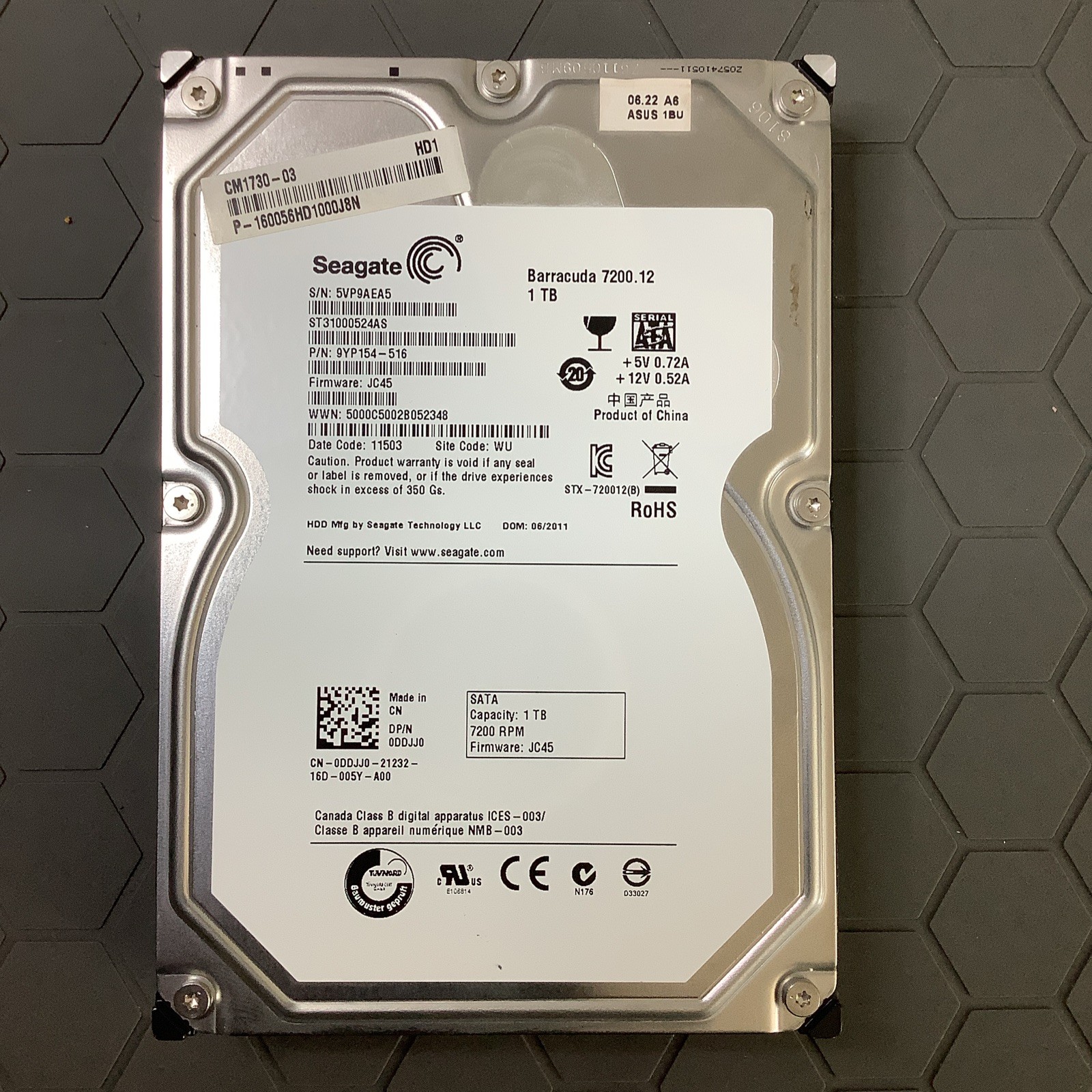 Seagate ST31000524AS 1TB HDD 9YP154-516 JC45 7200.12 SATA Tested SMART