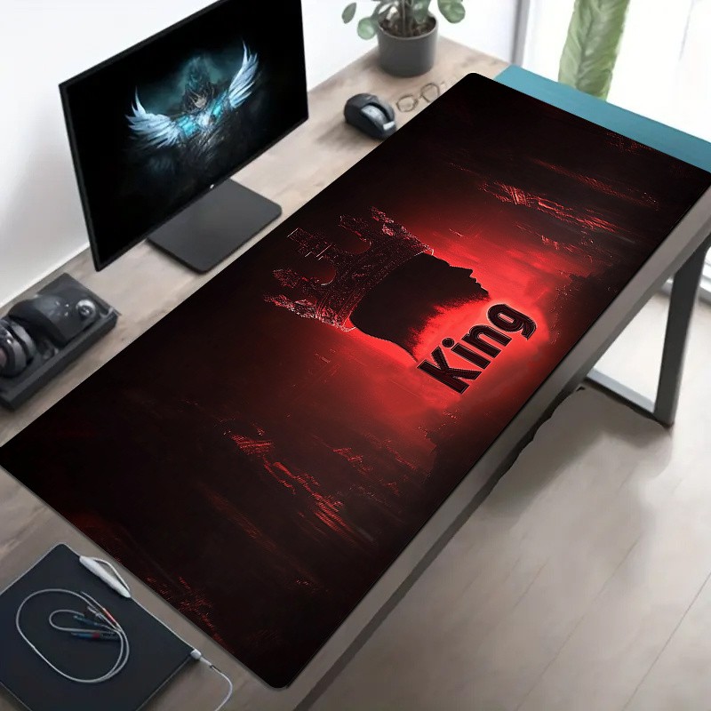 1pc 2D Flat, King Crown Design Extended Gaming Mouse Pad, Durable Polyester Ma