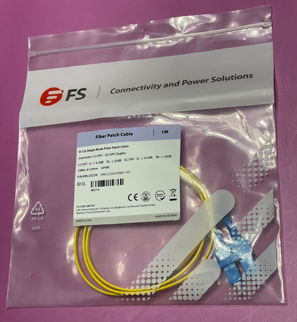 FS 9/125 Single Mode Fiber Patch Cable 1M - LC/UPC to SC/UPC Duplex