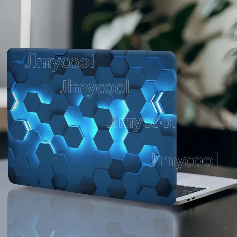 Laptop Sticker with Luminous Blue Hexagon Pattern | Crop 12/13/14/15.6 inch