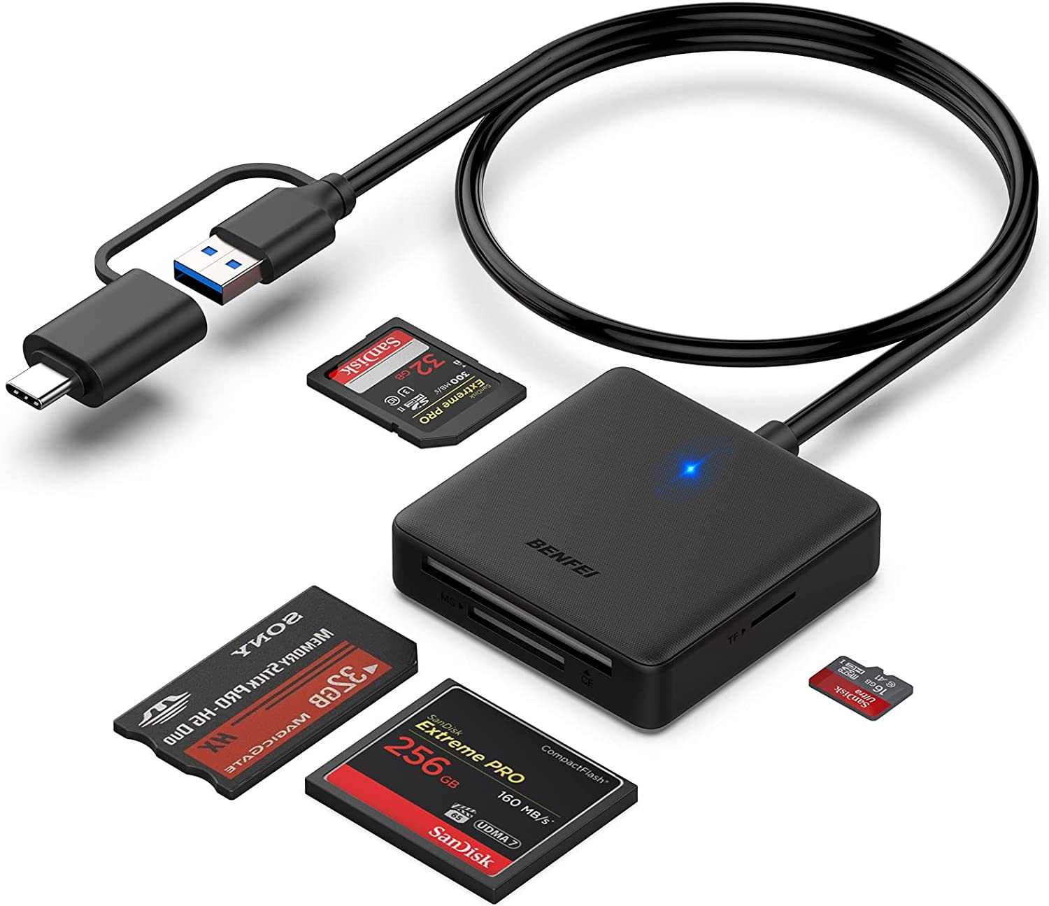 Lector De Tarjetas De Memoria, Usb 4 En 1 Lector De Tarjetas Usb-c A Sd Micro...
