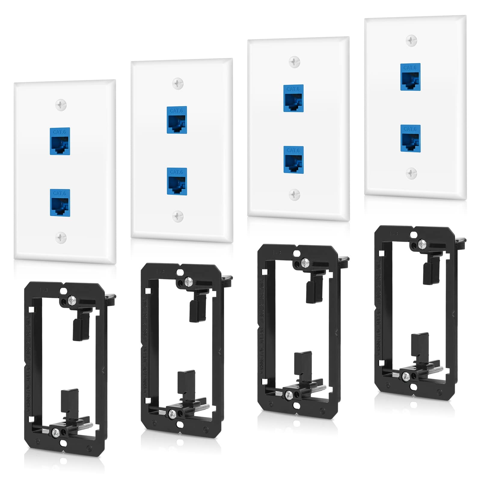 4 PCS Ethernet Wall Plate 2 Port Blue Cat6 RJ45 Coupler Outlet Connector