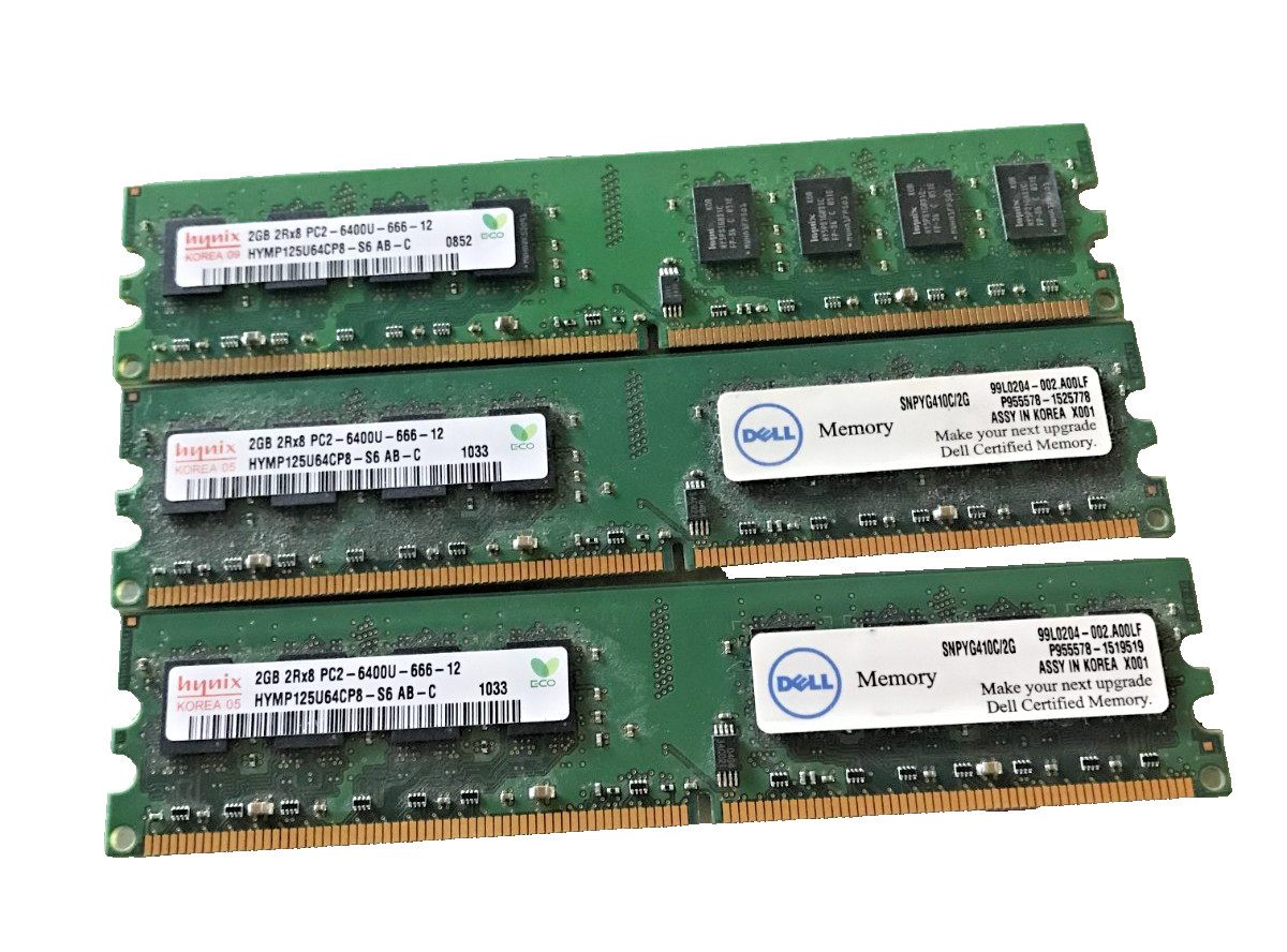 6GB Kit 3x2GB DDR2 800MHz PC2-6400U SK Hynix HYMP125U64CP8-S6 Desktop RAM