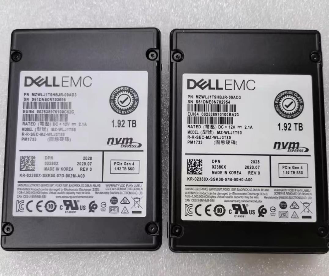 Samsung DELL PM1733 1.92TB SSD U.2 NVME PCIE MZ-WLJ1T90 MZWLJ1T9HBJR-00AD3
