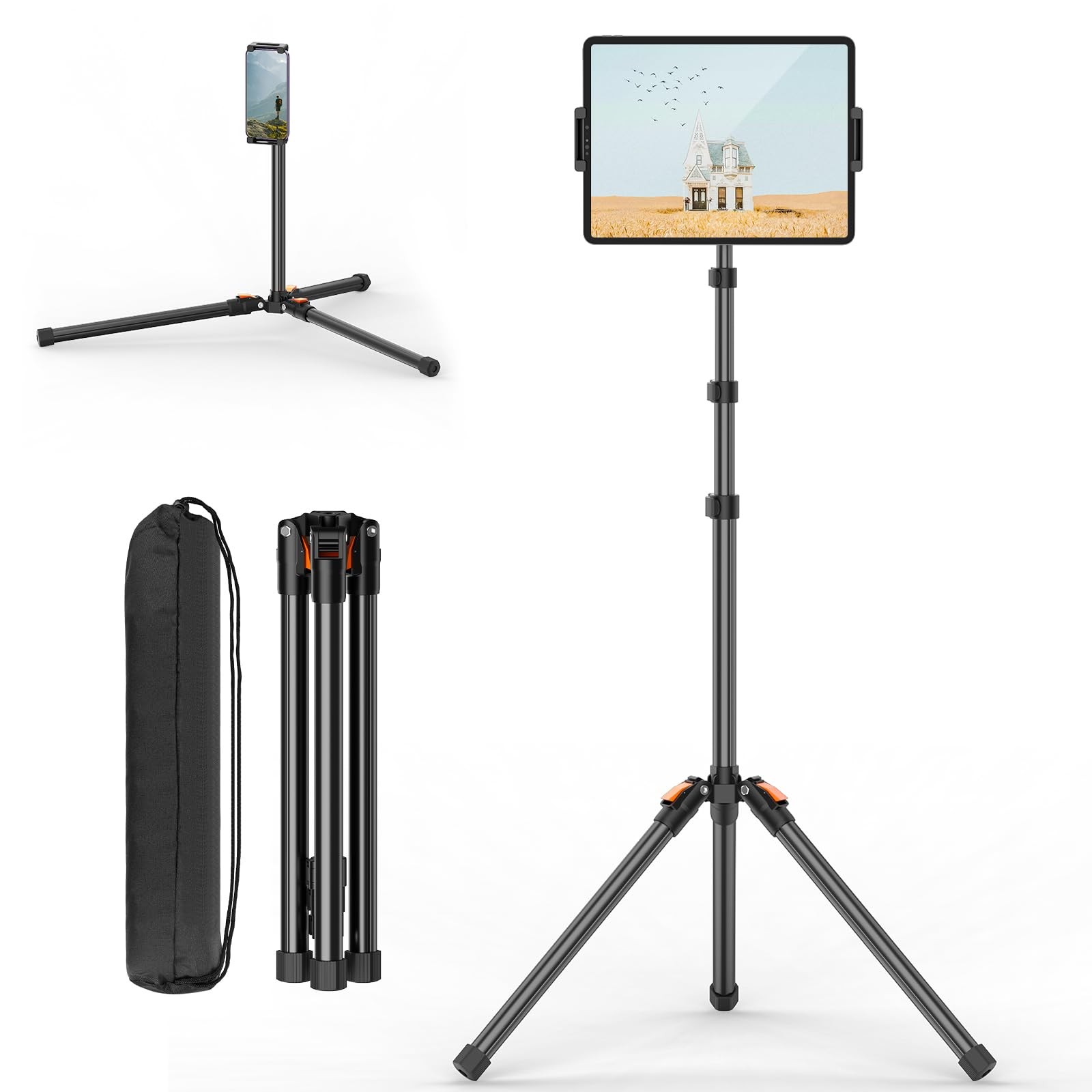 XXZU 72in Tablet Floor Stand Tripod,Tablet 72 inches, Black-orange