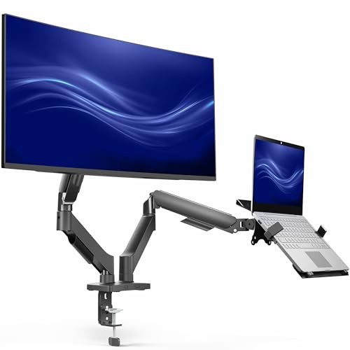 VIVO Universal Adjustable Monitor and Laptop Desk Single + Laptop Mount Black