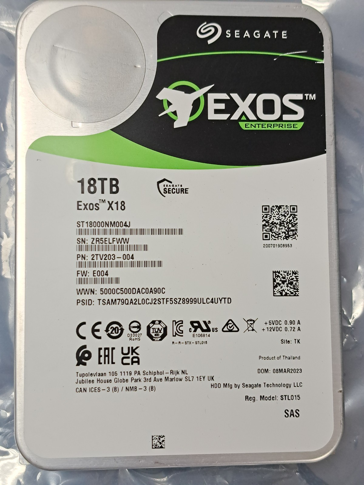 Seagate Exos X18 18TB ST18000NM004J 7.2K RPM SAS 12Gb/s 512e 3.5" Enterprise HDD