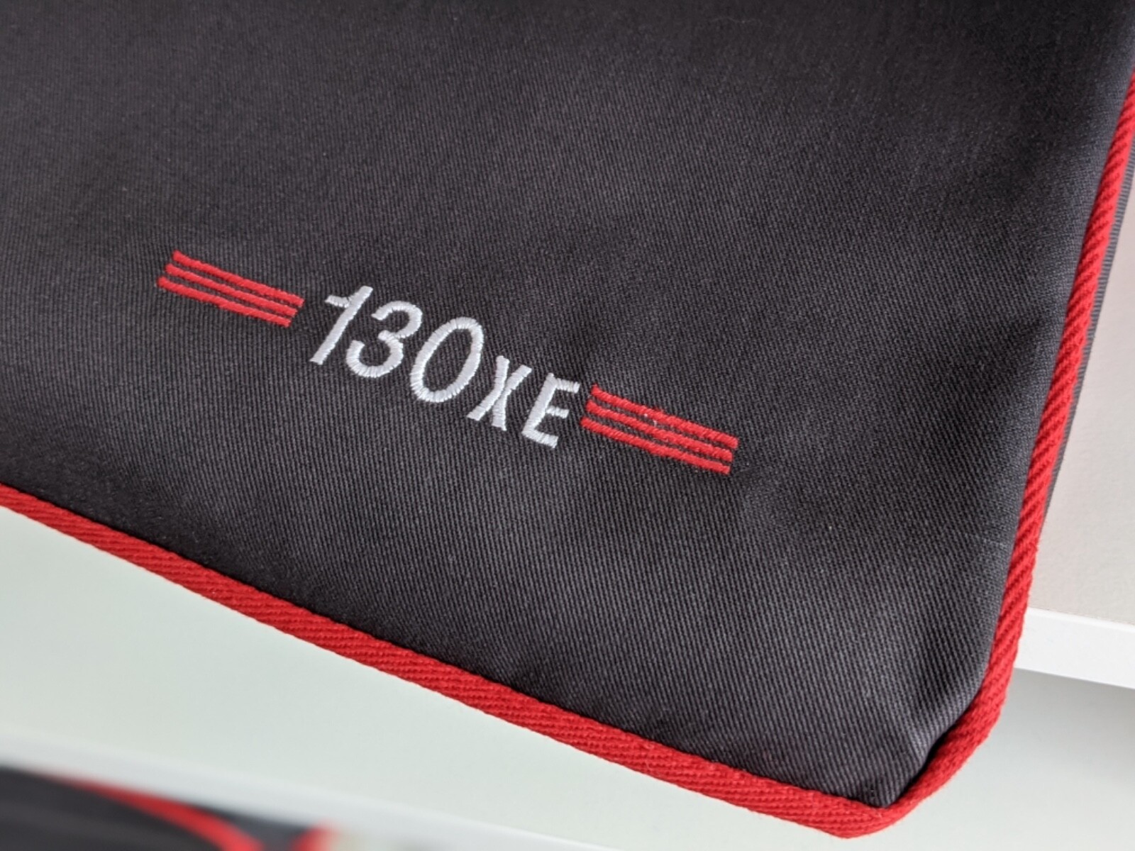 Atari 130XE - dust cover - graphite grey cotton canvas - embroidered 