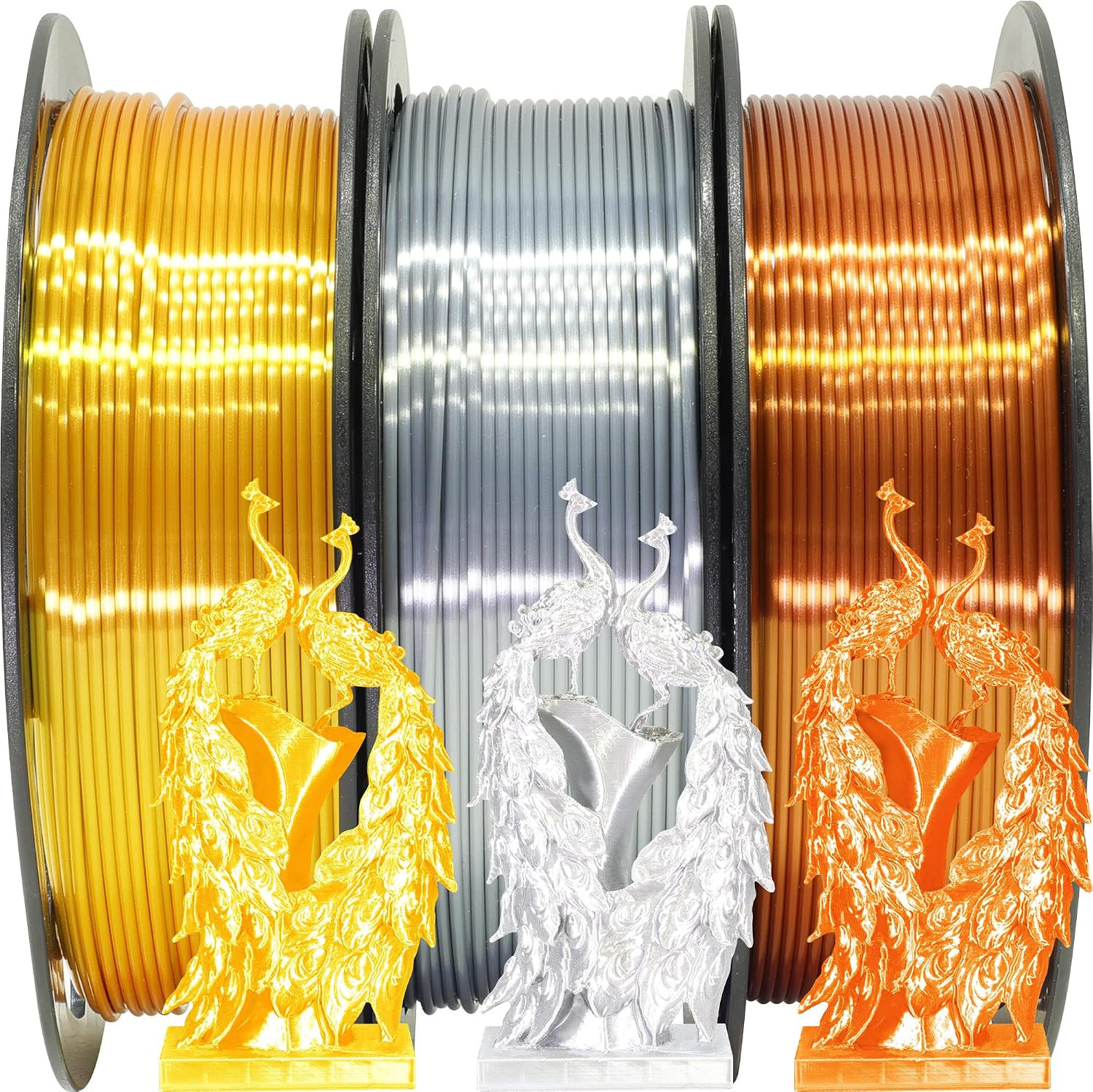 Shiny Silk Gold Silver Copper PLA Filament Bundle, 1.75Mm 3D Printer Filament