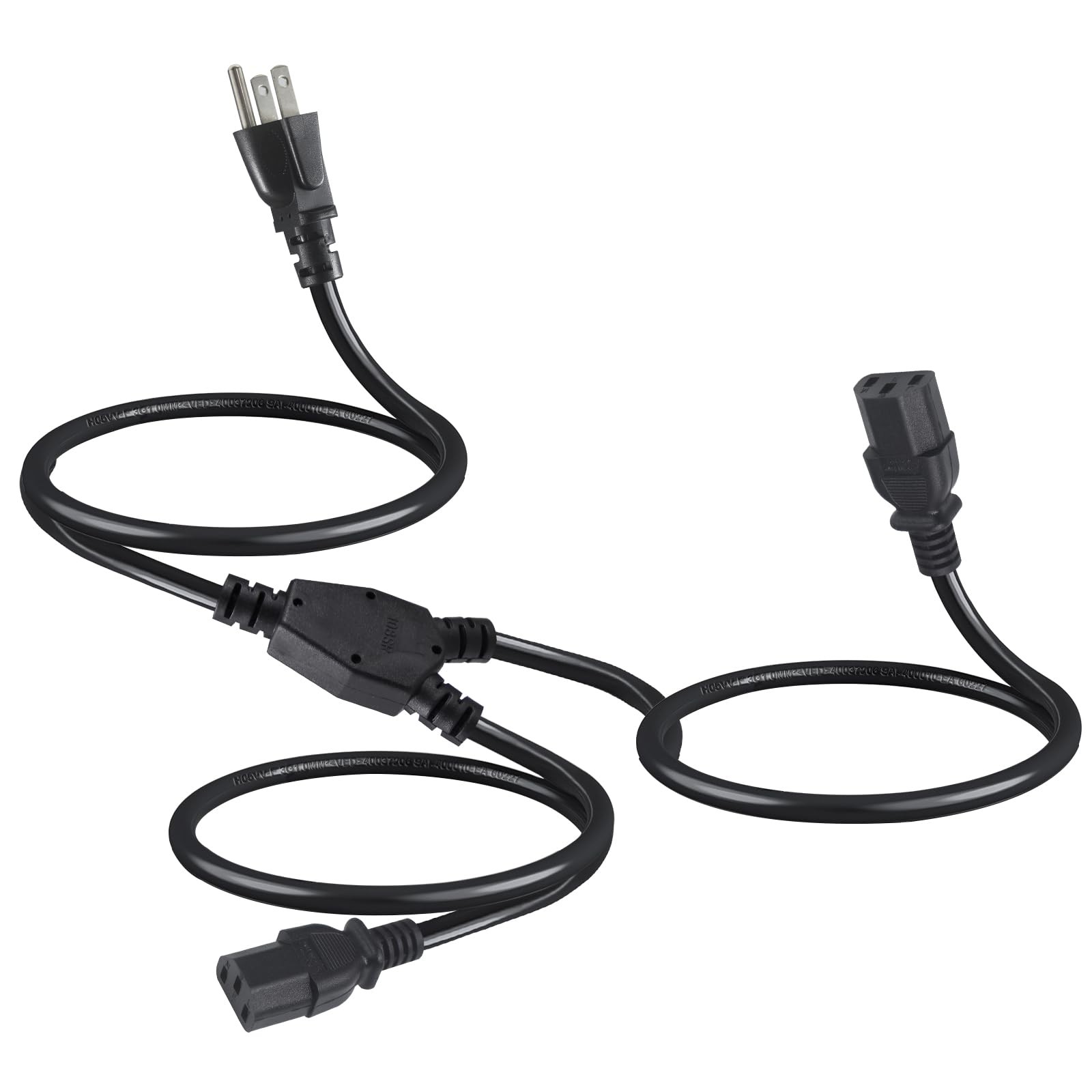 Computer Y Splitter Power Cord 3FT NEMA 515P to 2X C13 Female 16AWG 3 Prong