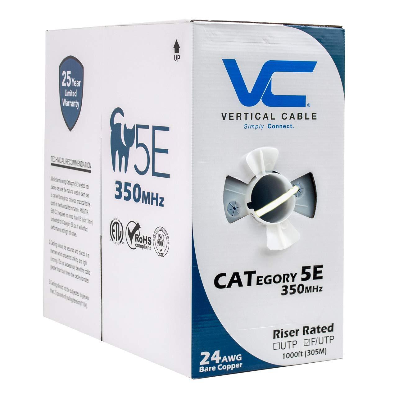 Vertical Cable Cat5e, 350 MHz, Shielded, 24AWG, Solid Bare Copper, 1000ft, Bu...