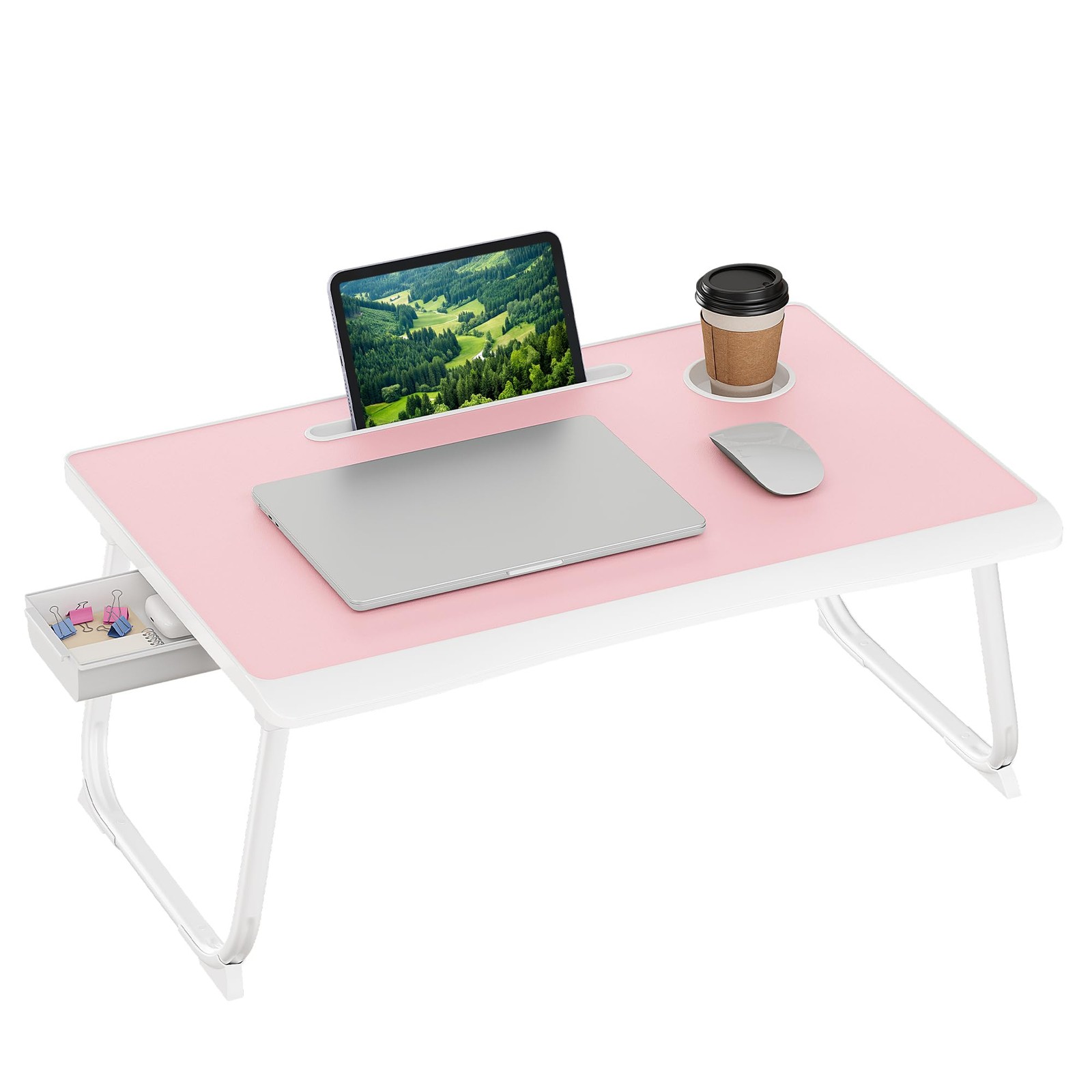 SONGMICS Foldable Lap Desk, Portable Bed Desk Table Tray w/Cup Holder Tray