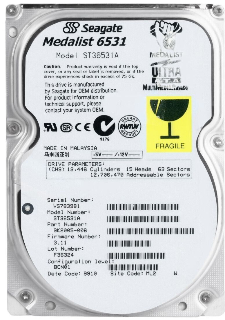 HARD DRIVE SEAGATE MEDALIST 6531 ST36531A 6.5GB 5400RPM ATA 128KB 3.5" inch