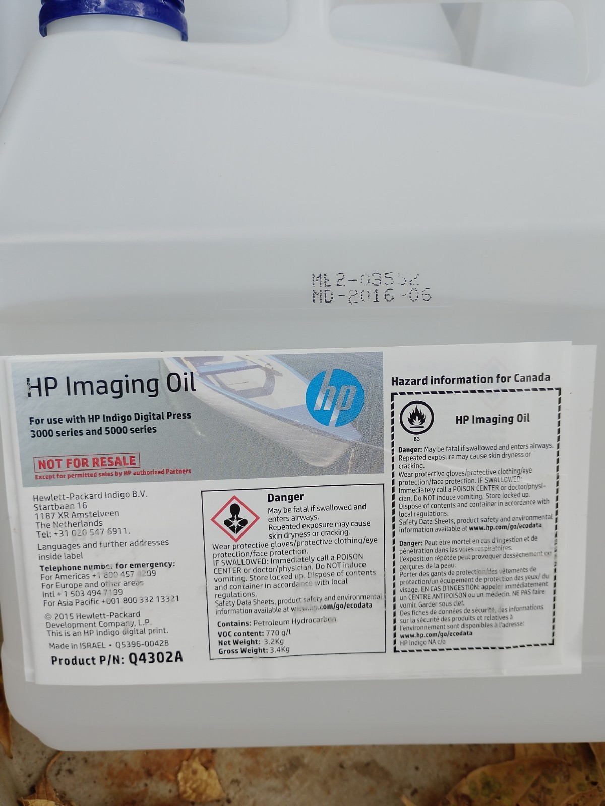 HP Imaging Oil Q4302A for Indigo 3000/5000 Digital Press 3.2 KG / 4 Bottles