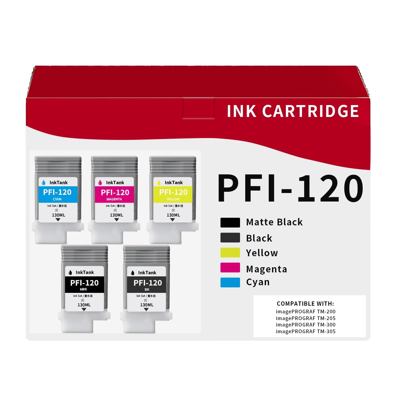 ** NEW Canon PFI120 Ink | PFI-120 | (2) Black / (3) Color | Compatible | 5-Pack