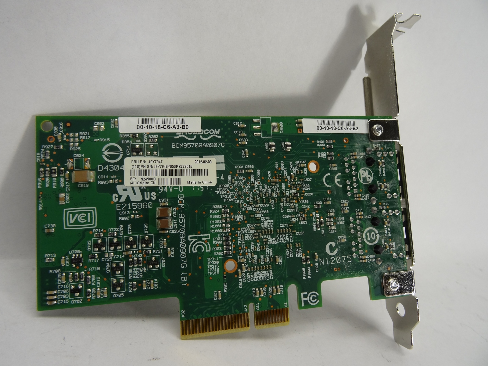 IBM 49Y7947 BROADCOM NETXTREME PCIE DUAL PORT NETWORK ETHERNET CARD LOW PROFILE