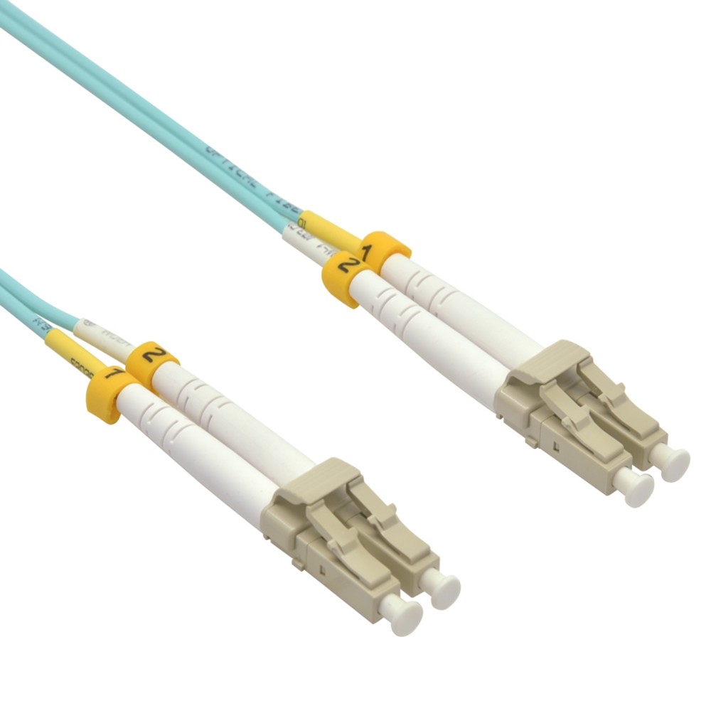 10 Pack of 1.5m LC/UPC LC/UPC OM4 Multimoide Duplex OFNR 2.0mm Aqua Fiber Optic