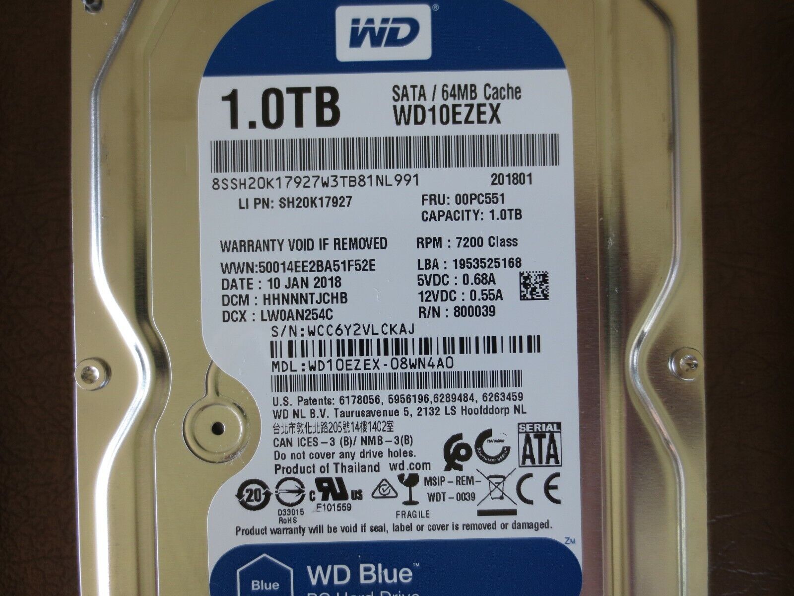 Western Digital WD10EZEX-08WN4A0 DCM:HHNNNTJCHB 1.0TB 3.5