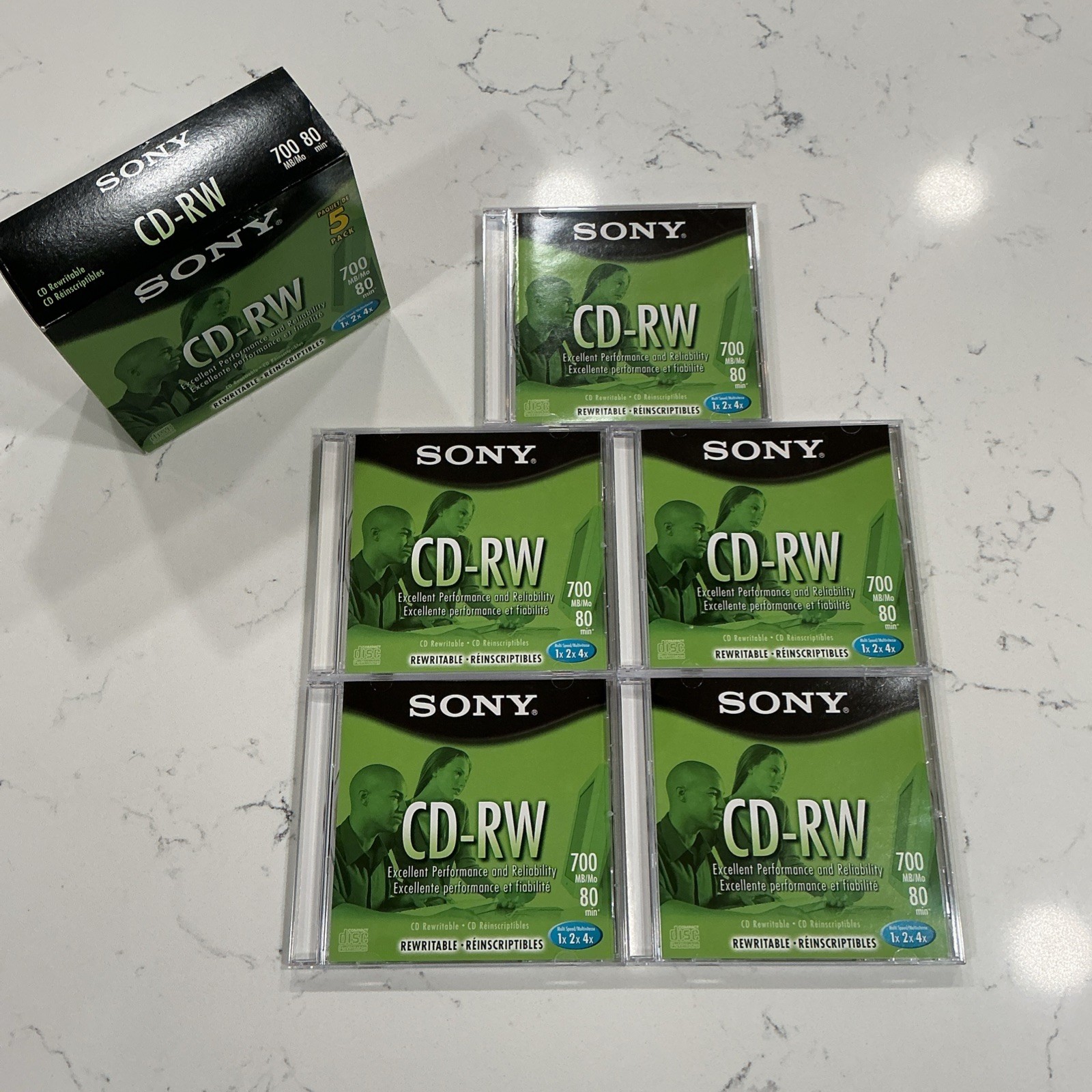 New Open Box ~ Sony CD - RW 5 Pack Blank Discs 700MB 80Min Rewritable 5CDRW700L