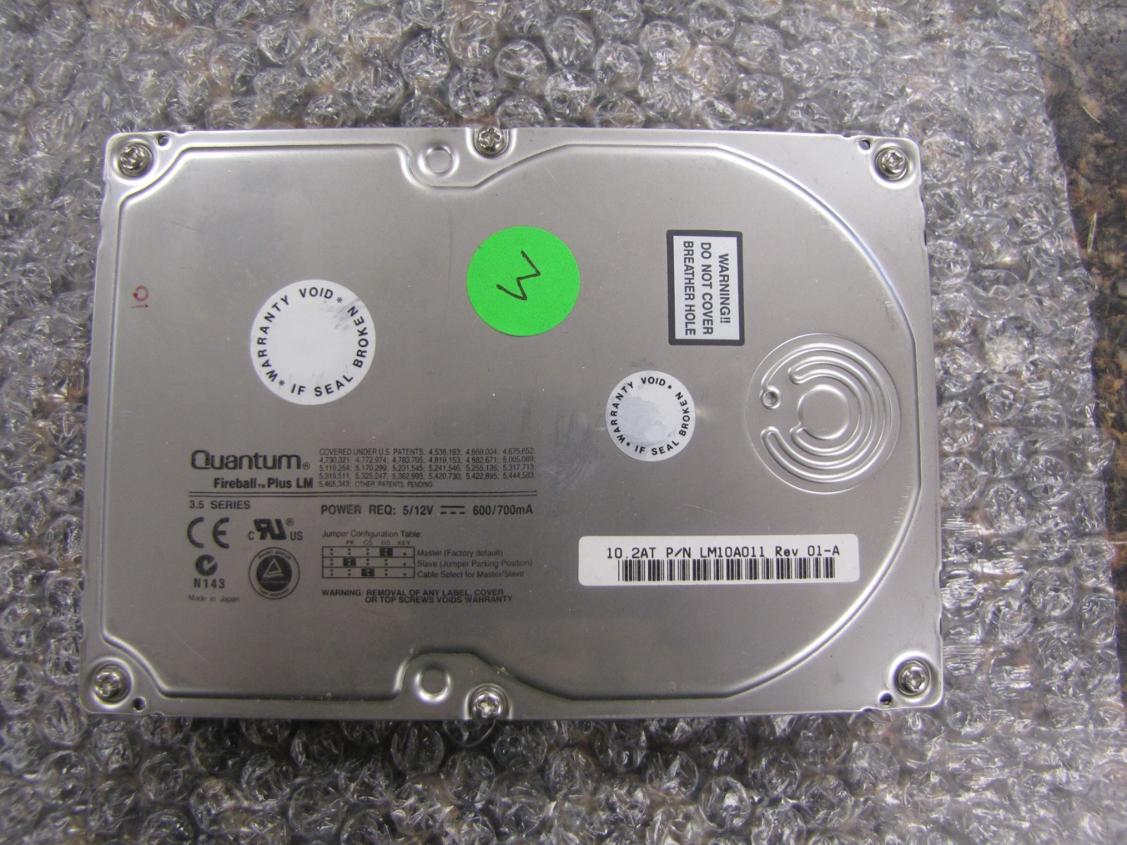 Vintage Quantum Fireball Plus LM 10.2AT LM10A011 Internal Hard Drive-TESTED -NE4