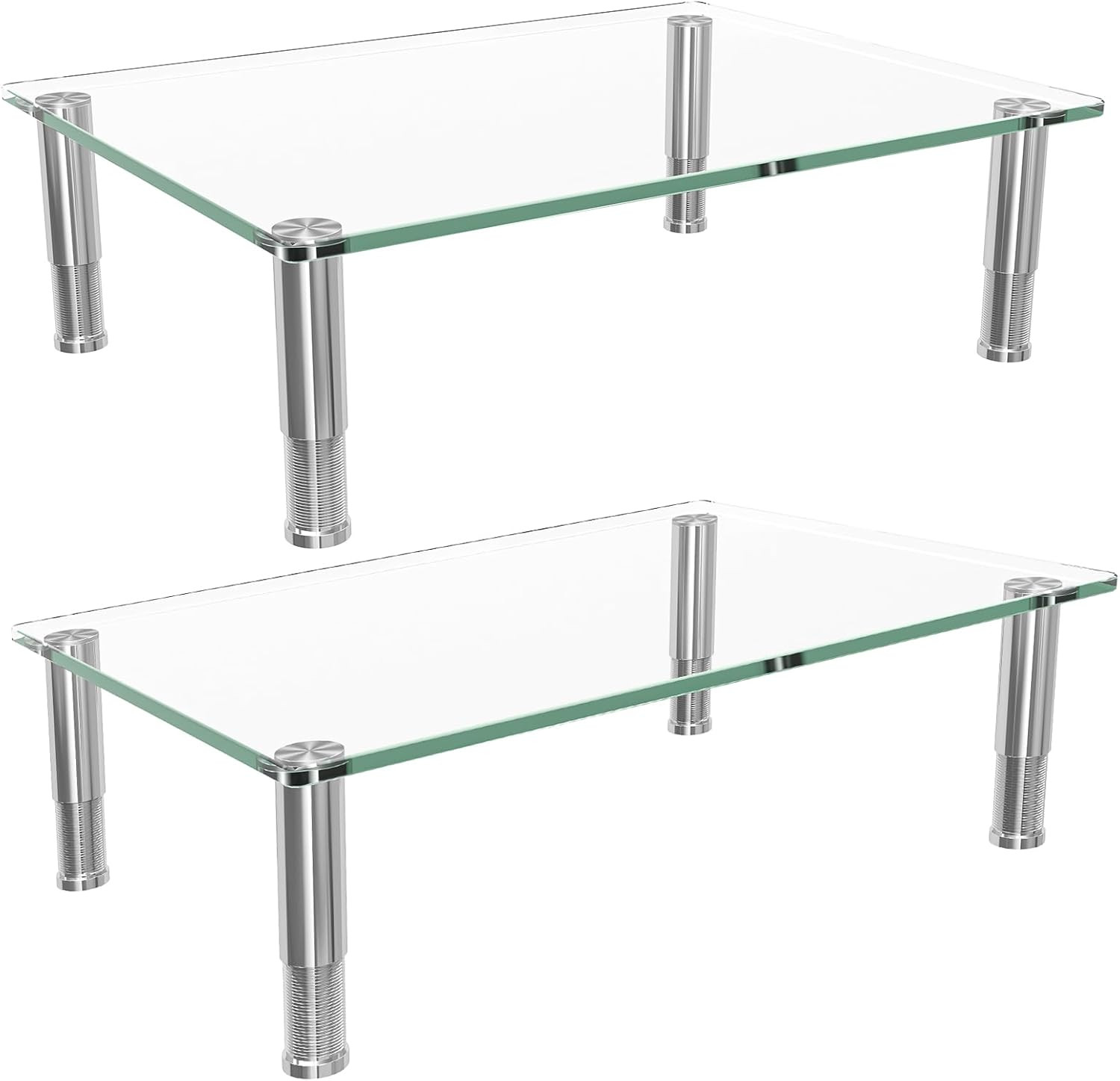 2 Pack Computer Monitor Riser with Height Adjustable, Tempered Glass, Multi Medi