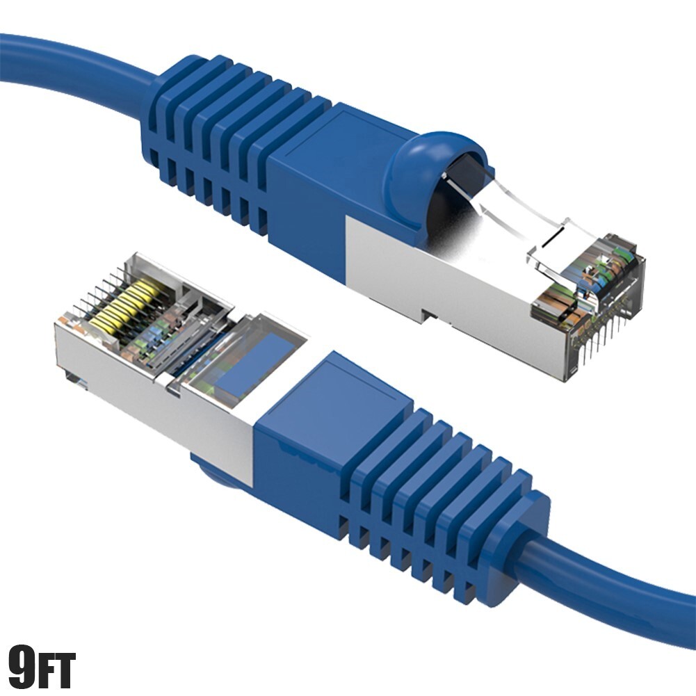 9FT Cat7 RJ45 Network LAN Ethernet SSTP Patch Cable Shielded Copper 600MHz Blue