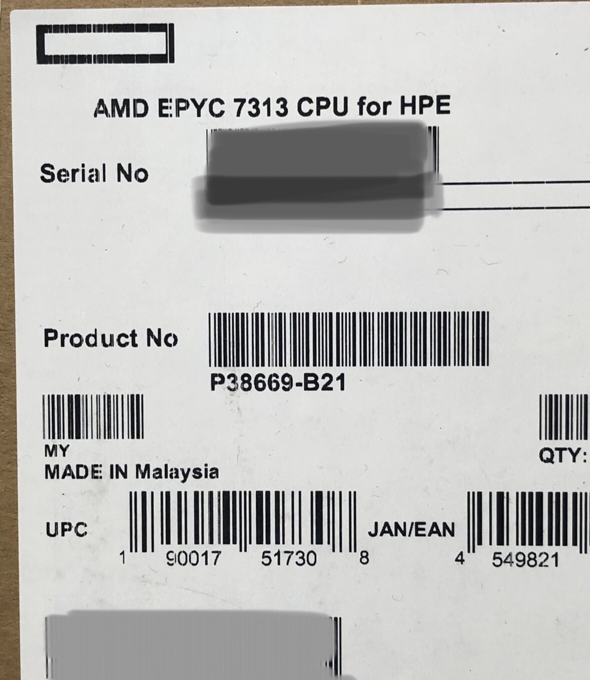 HPE AMD EPYC 7313 CPU Processor 16 Core 3.0GHz 155W-180W PCI-e 4.0 Unlocked NOB