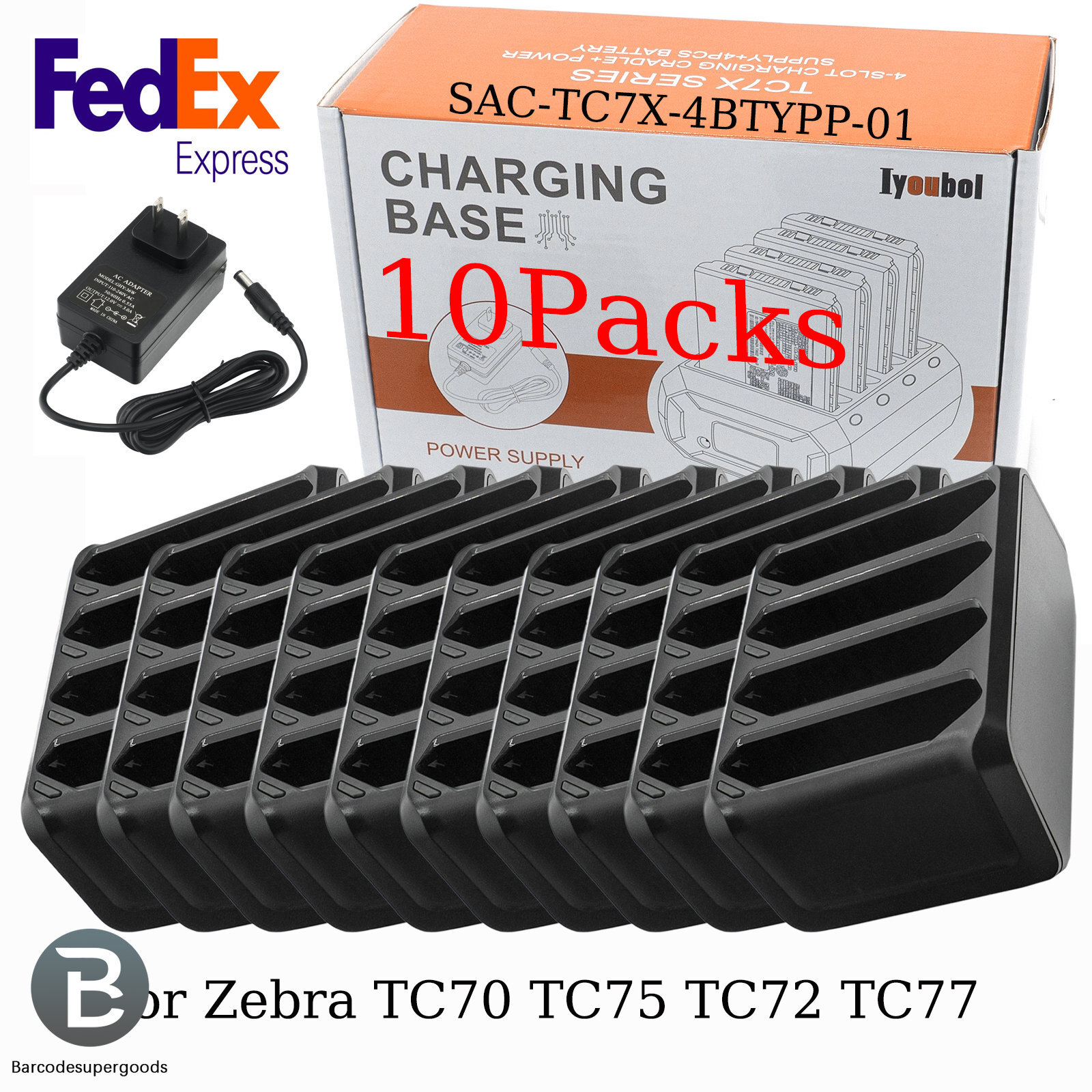 10X 4-Slot Battery Charging Cradle SAC-TC7X-4BTYC1 For Zebra TC70 TC75 TC72 TC77