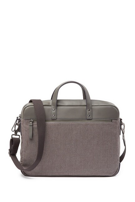 Fossil Briefcase Double Zip Laptop Case Bag Grey Handle With Shoulder Strap $198