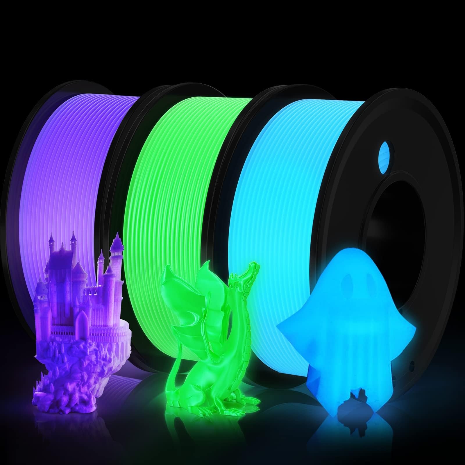 3D Printer Filament PLA Glow in The Dark 1.75mm 3 Colors Bundle