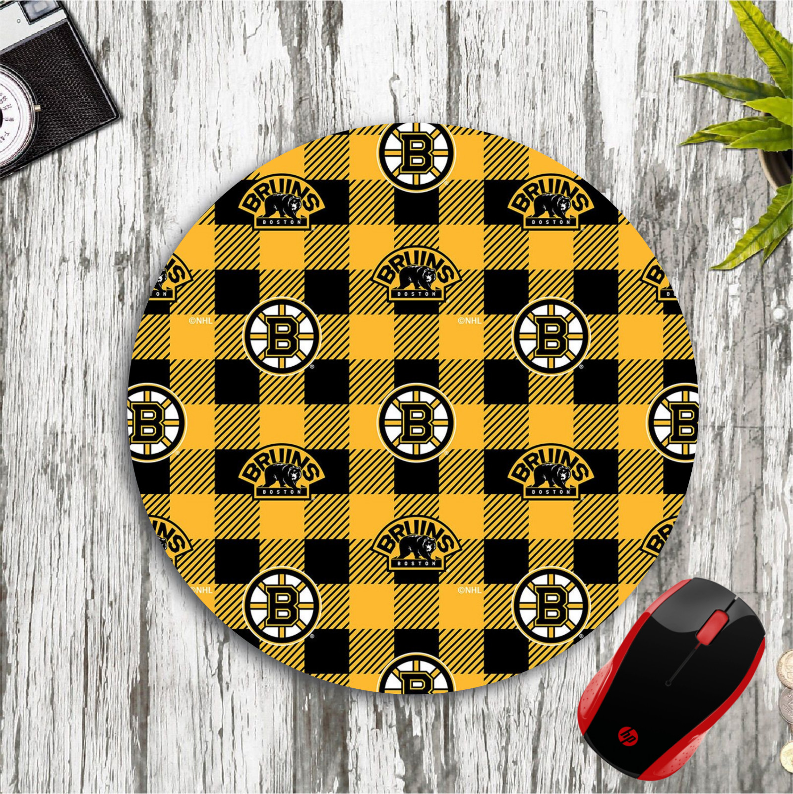 BOSTON BRUINS PATTERN CUSTOM 8" ROUND NEOPRENE PC DESK MAT MOUSEPAD B2S FUN
