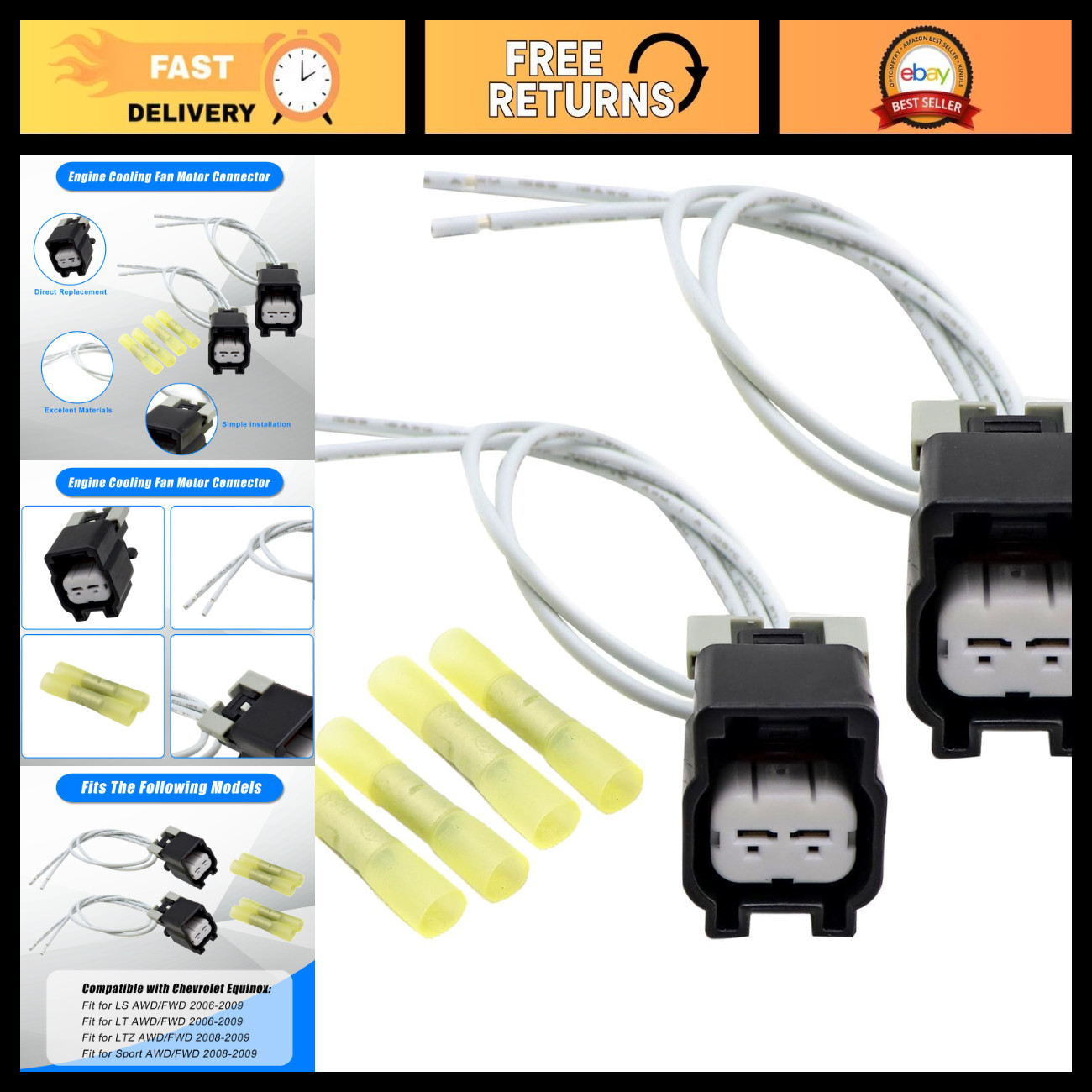 Cooling Fan Motor Connector 2PCS for Chevrolet Equinox, Pontiac Torrent, Suzuki