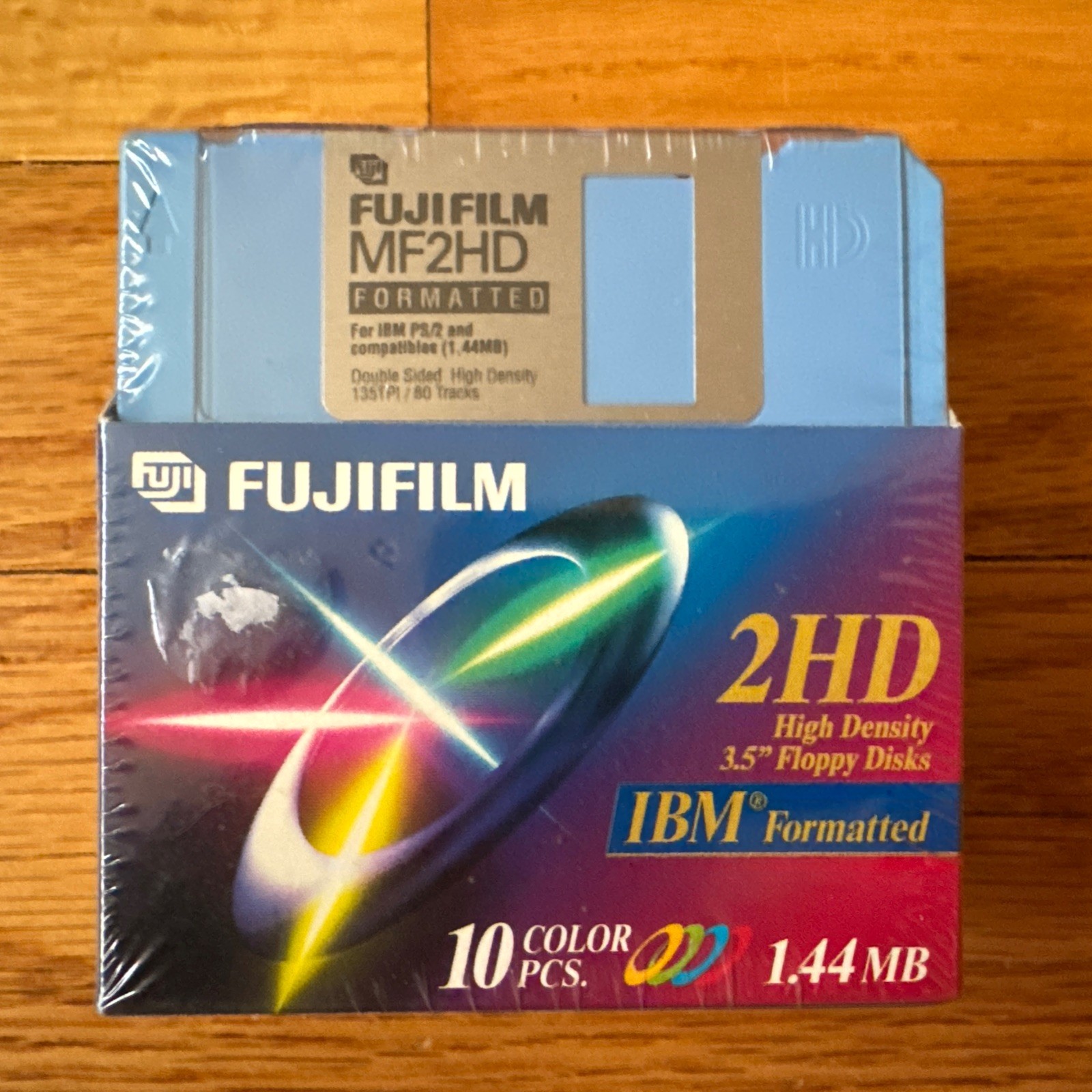 New FUJIFILM Floppy Disk 2HD IBM 3.5”, Mulit-Color Formatted Disks 10 PK SEALED