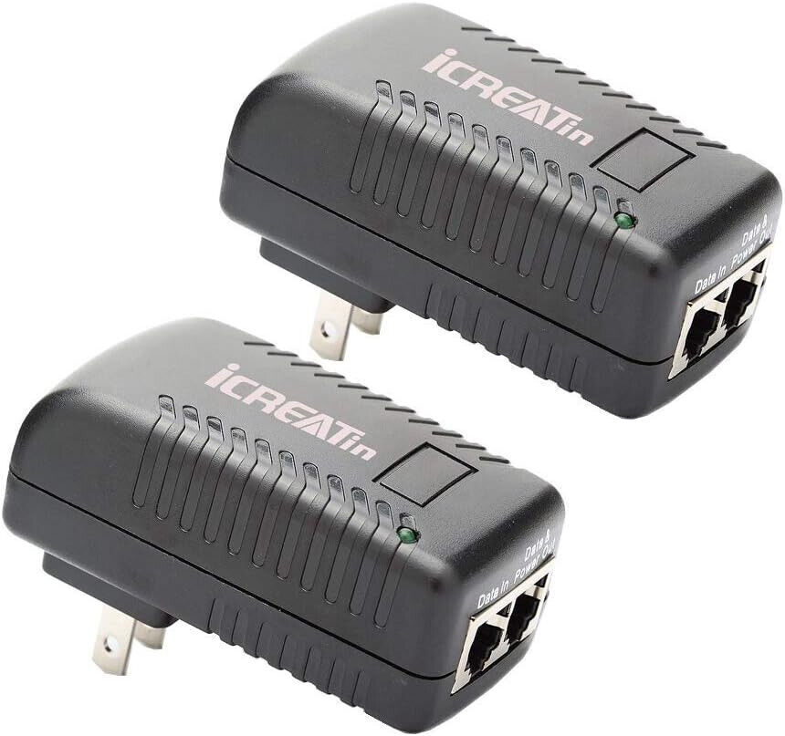 2-Pack Wall PoE Injector Power Over Ethernet Adapter 802.3af 48V 24W 0.5A