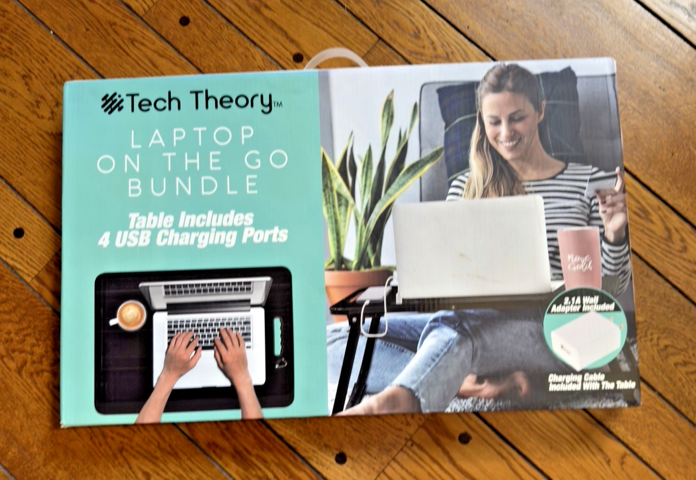 Tech Theory Laptop On The Go Bundle Folding Desk Table 4 USB Charging Ports NEW