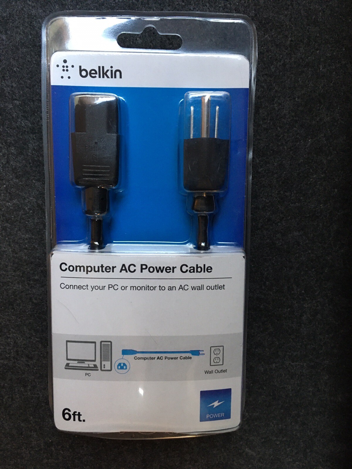 NEW Belkin 6 FT Computer AC Power Cable Supply Cord IEC 3-prong