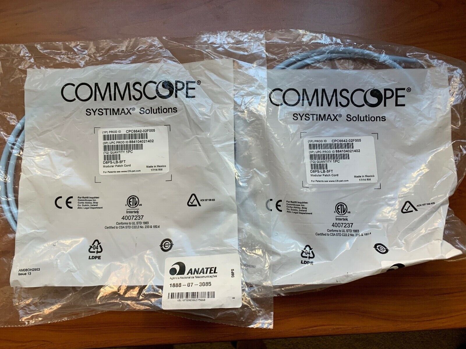 Lot of 2 CommScope Systimax Solutions CPC6642-02F009 D8PS-LB-5FT PC Ethernet
