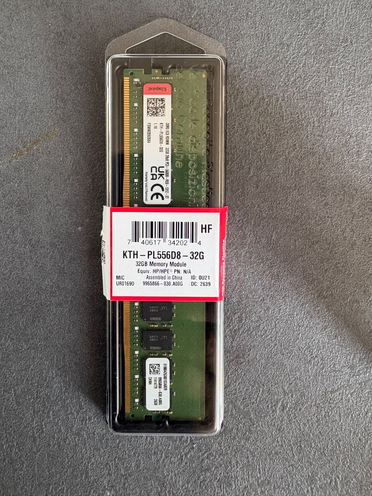 Kingston 32GB RAM for server HP/HPE - KTH-PL556D8-32G    32GB DDR5-5600MHz ECC