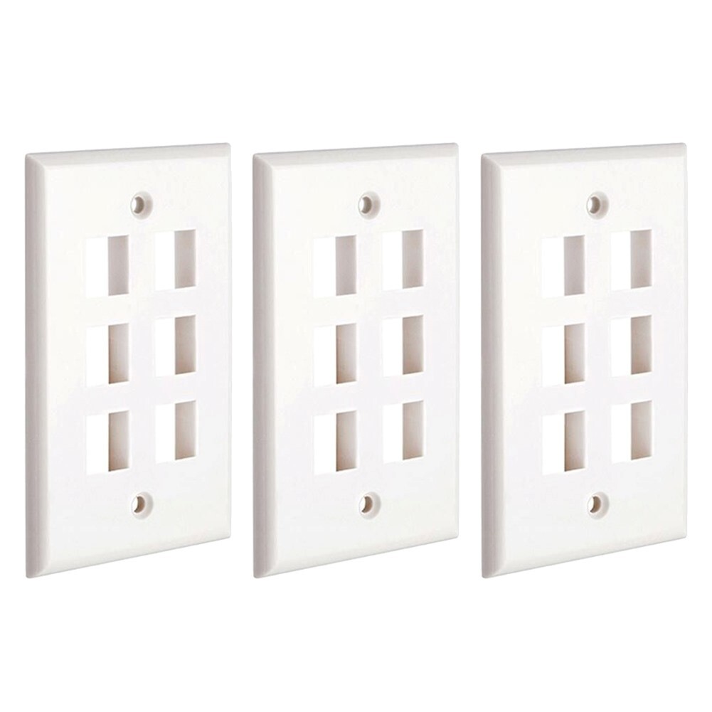3x 6 Port Hole Keystone Jack Wall Plate 1-Gang Smooth Faceplate Cat5 Cat6 White