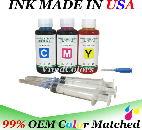 3x100ml CMY refill ink for Canon cartridge CL-244 PIXMA MX492 MG2520 MG2522