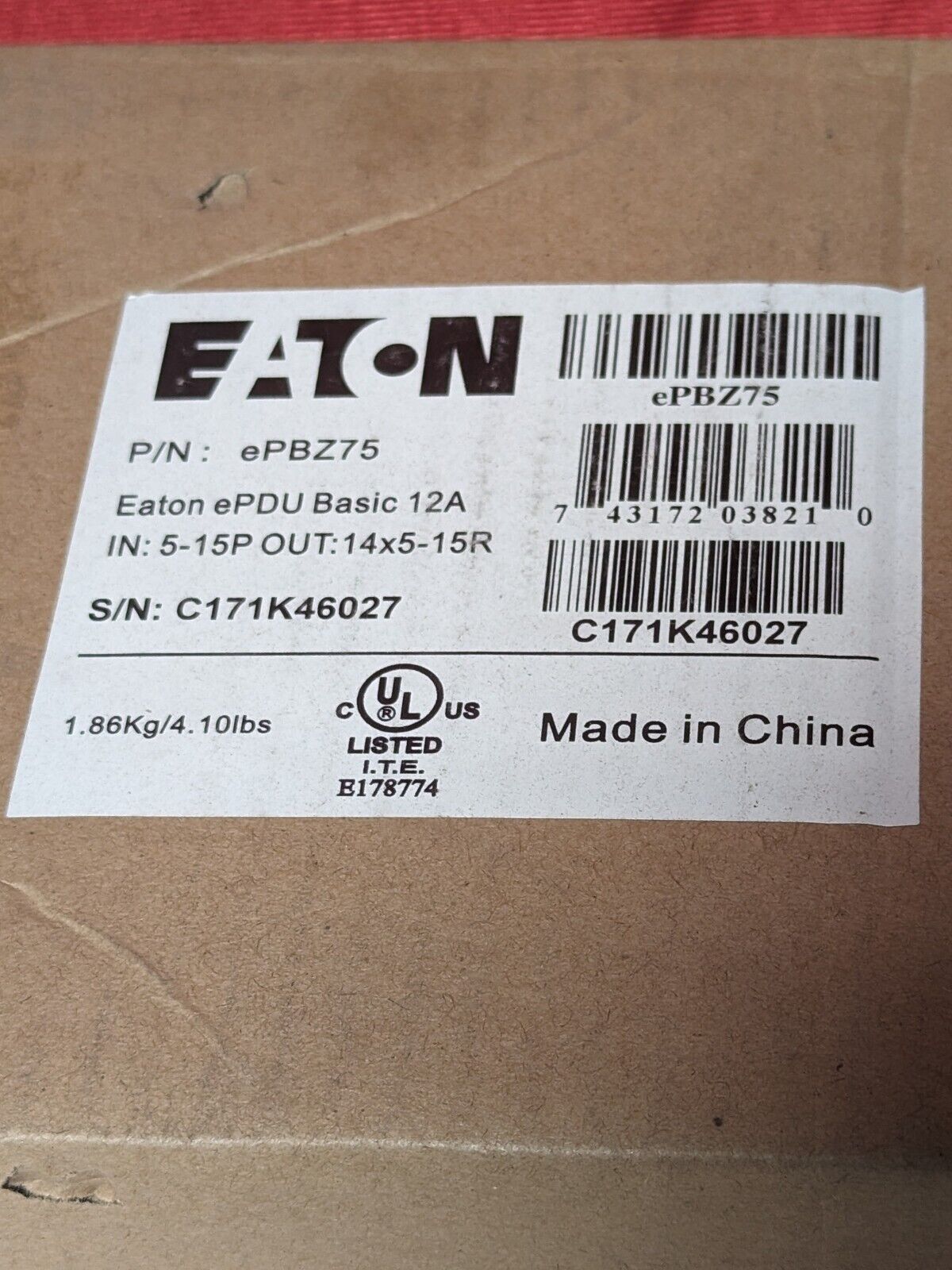 Eaton ePDU PN: EPBZ75 14 Outlets, 15-ft cord, 120V/15A, Black
