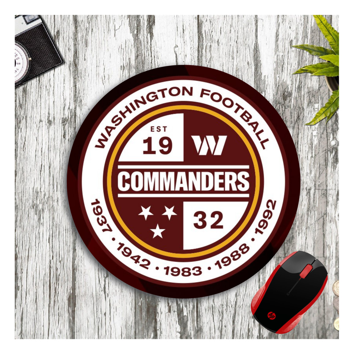  WASHINGTON COMMANDERS FOOTBALL CUSTOM BLACK ROUND MOUSE PAD DESK MAT d2 