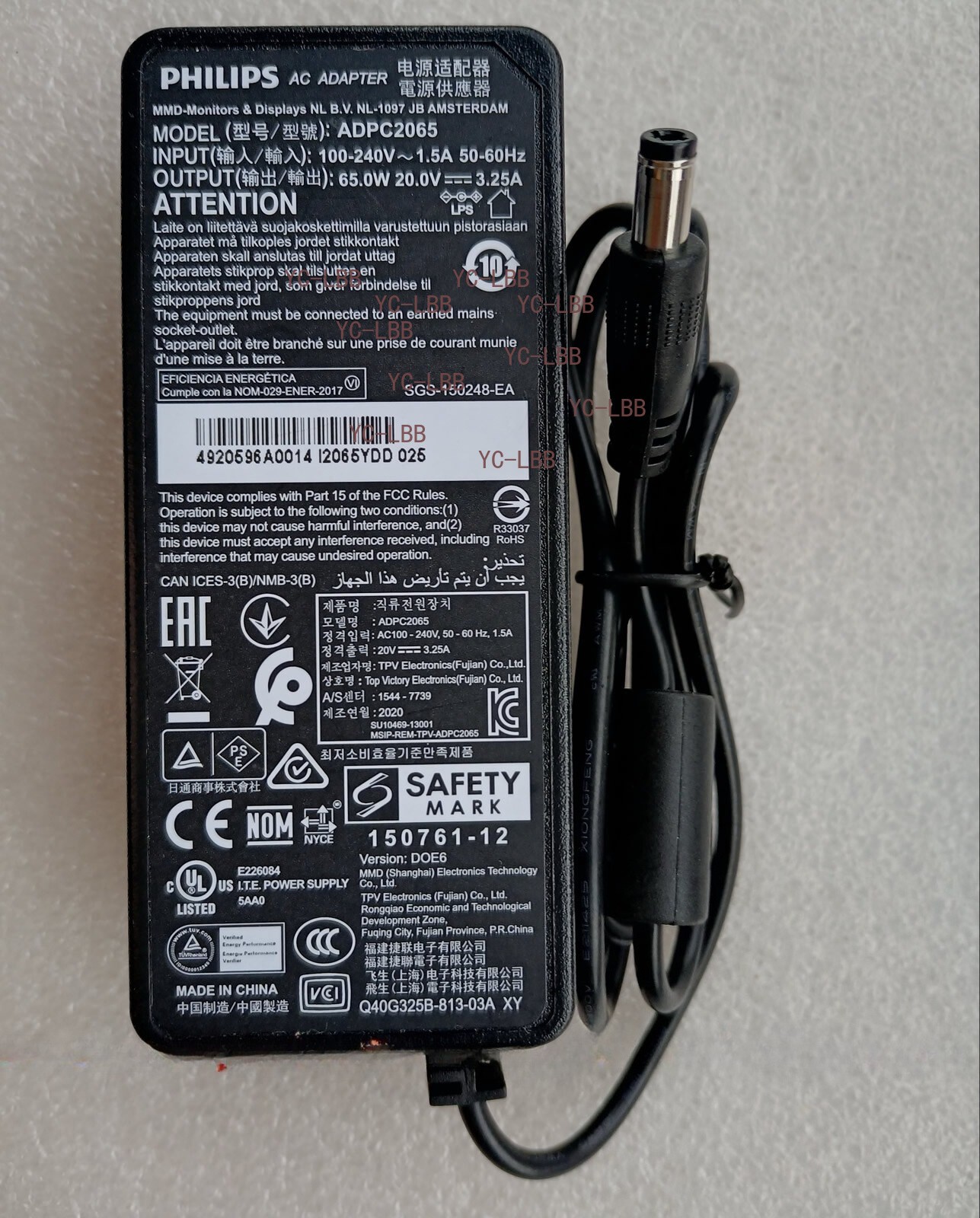 New Original Philips 276E8VJSB 4K Ultra HD LCD monitor ADPC2065 65W 20V Adapter@