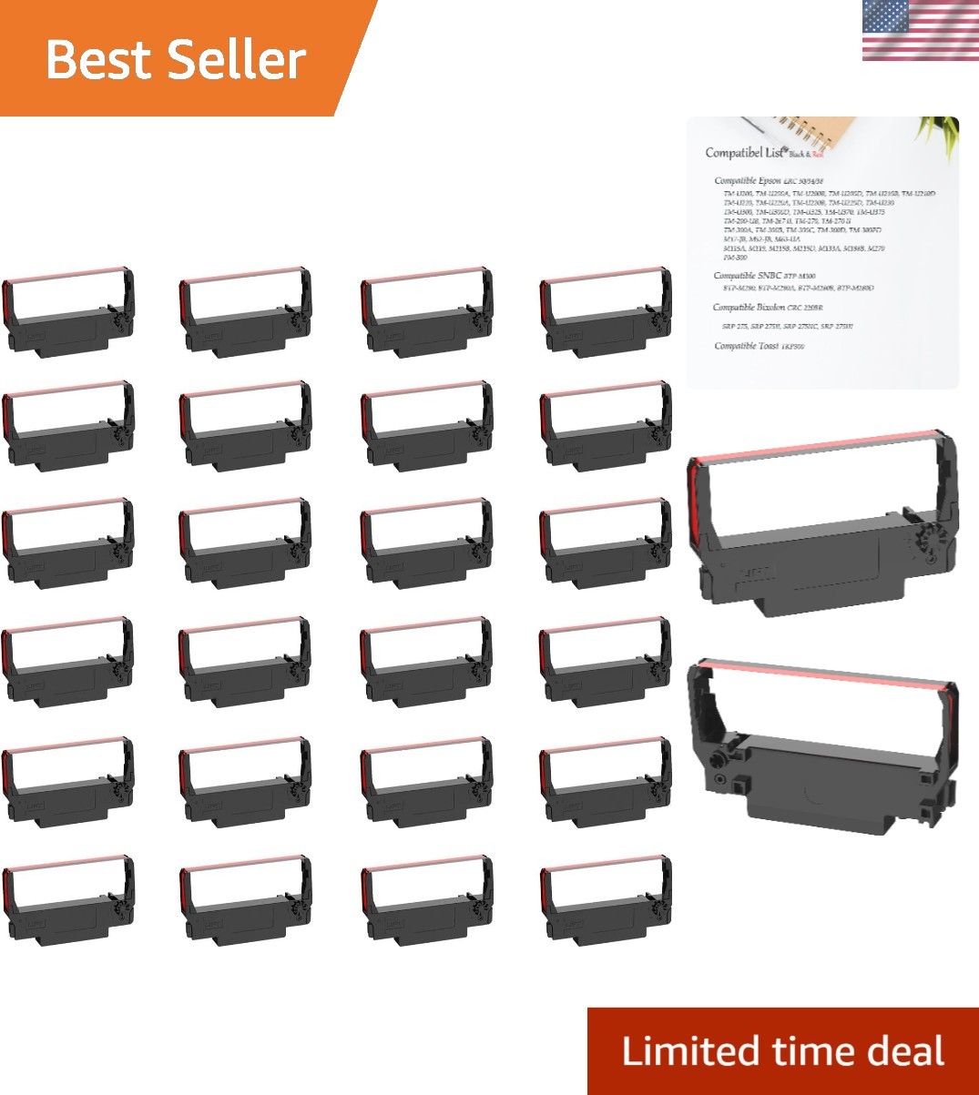 Replacement for ERC-30/34/38 B/R Ribbons, 24 Pack, Black and Red