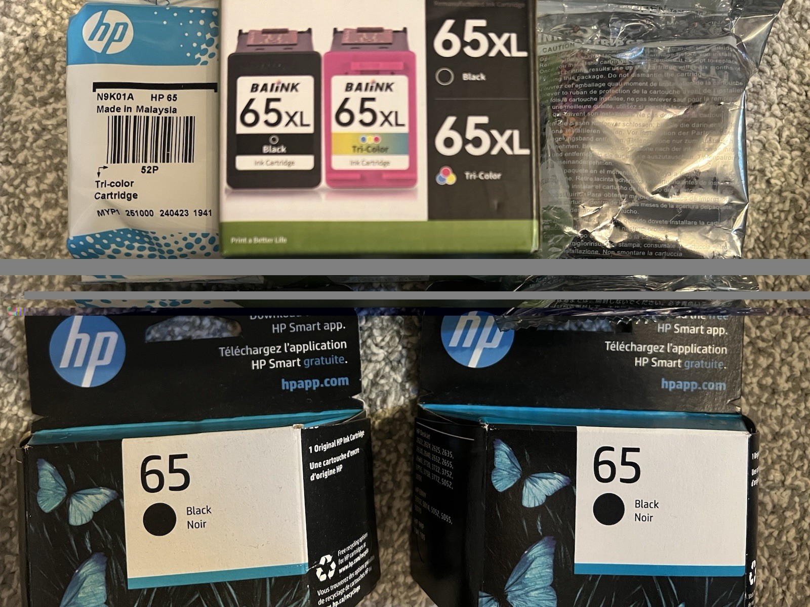 4 Brand New Unopened Hp 65 And 65 XL Color And Black Ink