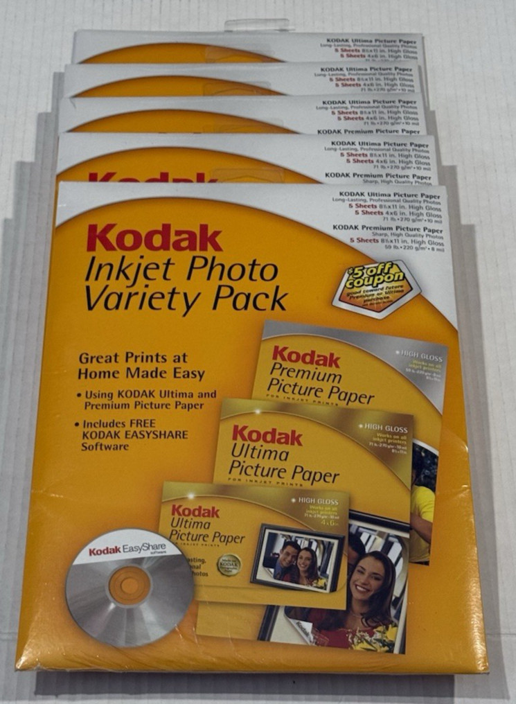 5pk Kodak Inkjet Photo Variety Pack High Gloss 8.5x11 & 4x6 & Easyshare Software