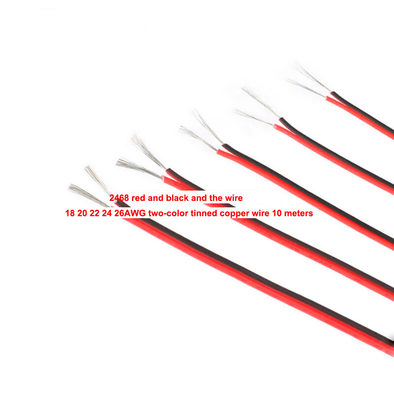 2468 red black wire 18 20 22 24 26AWG tinned copper line length 10 meters
